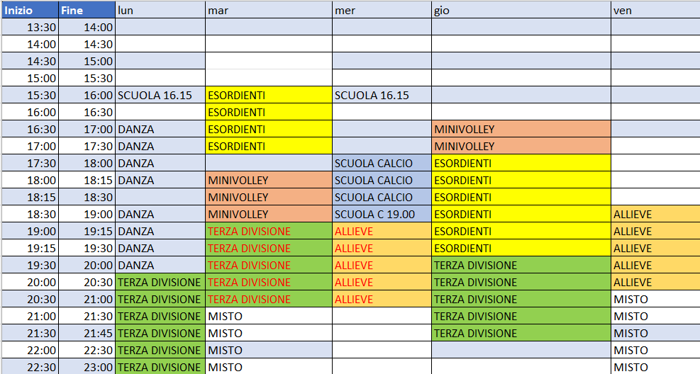 Orari Palestra 2025 - 2026